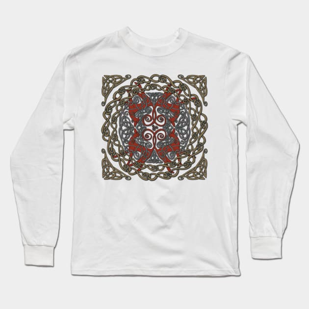 Celtic Knotwork Greyhounds - Red & Taupe Long Sleeve T-Shirt by lottibrown